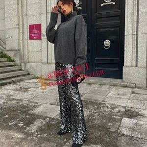 BLOGGERS FAV ZARA HIGH WAISTED FLARED SEQUIN PANTS